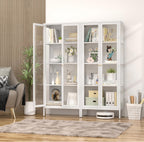 SteeLoong 66" Display Cabinet with Tempered Glass,Metal Curio Cabinet with Glass Doors,4-Tier Display Case for Collectibles,Trophy,Plant,White Storage Cabinets for Living Room - Assemble Required