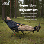 Portable Reclining Camping/Lounge Chair for Outdoor (1, Black) | Soft Cushion, 4-Position Backrest, Removable Footrest, Cup Holder & Versatile Carry Bag