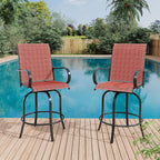 2 Piece Outdoor Swivel Bar Stools, All-Weather Bar Height Patio Chairs with High Back & Armrest, 360° Swivel Tall Barstools for Patio, Deck, Backyard, Garden-Red