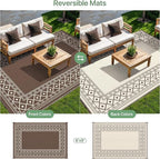 GENIMO Outdoor Rug Waterproof for Patio Decor, 6'x9' Foldable Reversible Plastic Straw Carpet for Travel Trailers, Outside Area Mat for Rv, Deck, Picnic, Porch, Camper, Balcony, Beach, Coffee & Beige