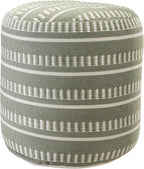 LR Home Dash and Stripe Geometric Indoor Outdoor Pouf, Green/White, 20" x 20" x 20"