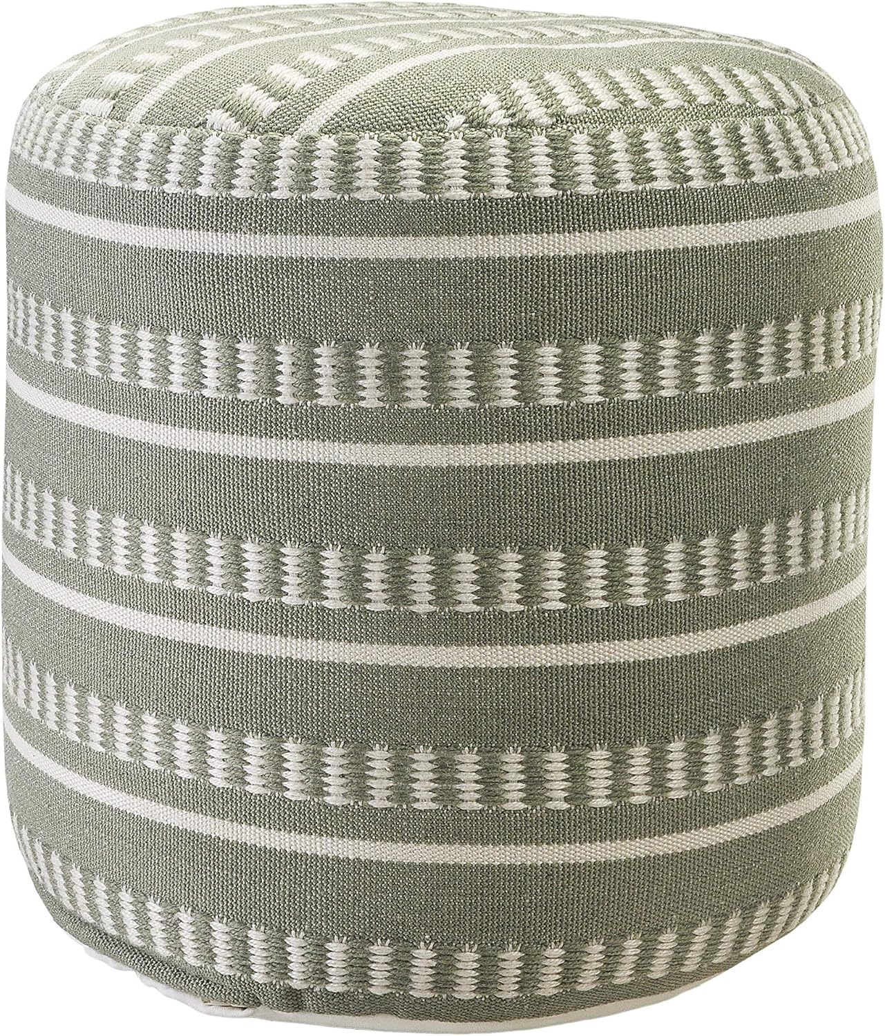 LR Home Dash and Stripe Geometric Indoor Outdoor Pouf, Green/White, 20" x 20" x 20"