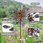 Sunnydaze Whirling Petals Metal Garden Wind Spinner - Spinner Outdoor Decor with 4-Point Step-in Stake - Dual-Wind Motion - 48" H