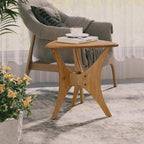 COZAYH Modern Triangle Wood End Table with Cross-Leg Rubberwood Base, Mid-Century Small Accent Side Table for Living Room, Easy Assembly, Natural, Brown