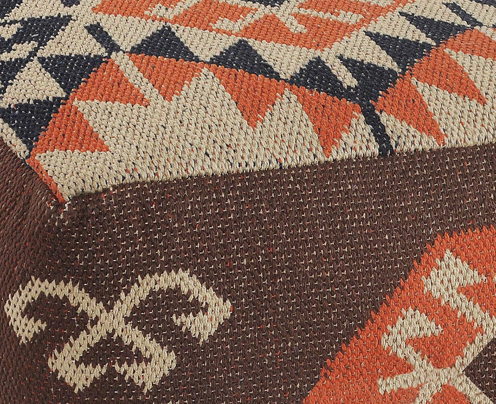 L. R. Resources, Inc. LR Home Handmade Bohemian Brown/Orange Cotton Square Pouf Ottoman for Home Decor | Indoor Foot Rest for Bedroom & Living Room Decor | 18 x 18 x 12 Stuffed Ottoman for Seating