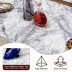 70" Rectangle Faux Marble Luxury Grey Dining Table for 6-8 People, Modern Large Kitchen Table with Silver Mirrored Stainless Steel Leg Base, Dining Table for Dining/Living Room, Office (One Table)