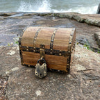 Nautical Cove Antiqued Finished Wood Treasure Chest with Decorative Rivets and Reinforcing Iron Strips with Lock and Skeleton Keys (Light Antique, Small 8 x 6 x 6)