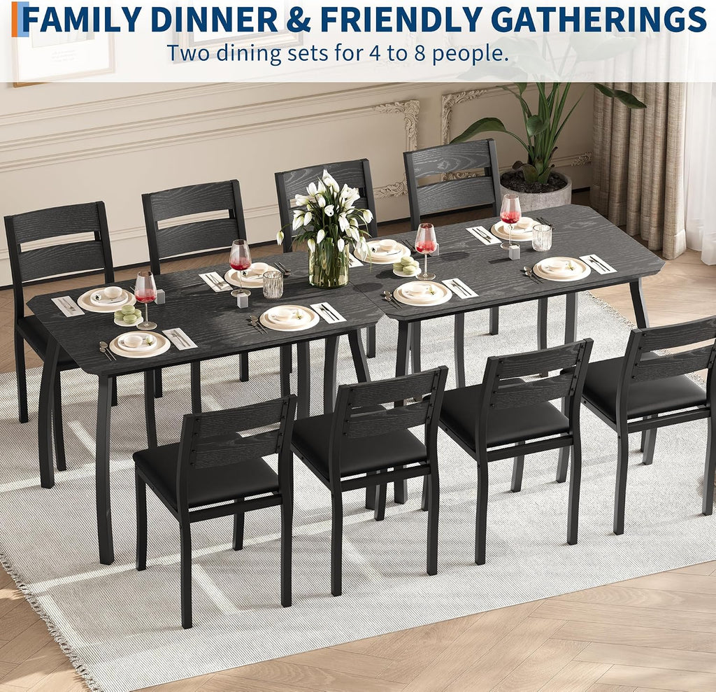 IDEALHOUSE Dining Table Set for 4 Modern Kitchen Table and Chairs Set with Chamfered Edges Cushioned Seats Space-Saving Metal Frame Compact Breakfast Nook (Soft Seat Black Tube + Black)