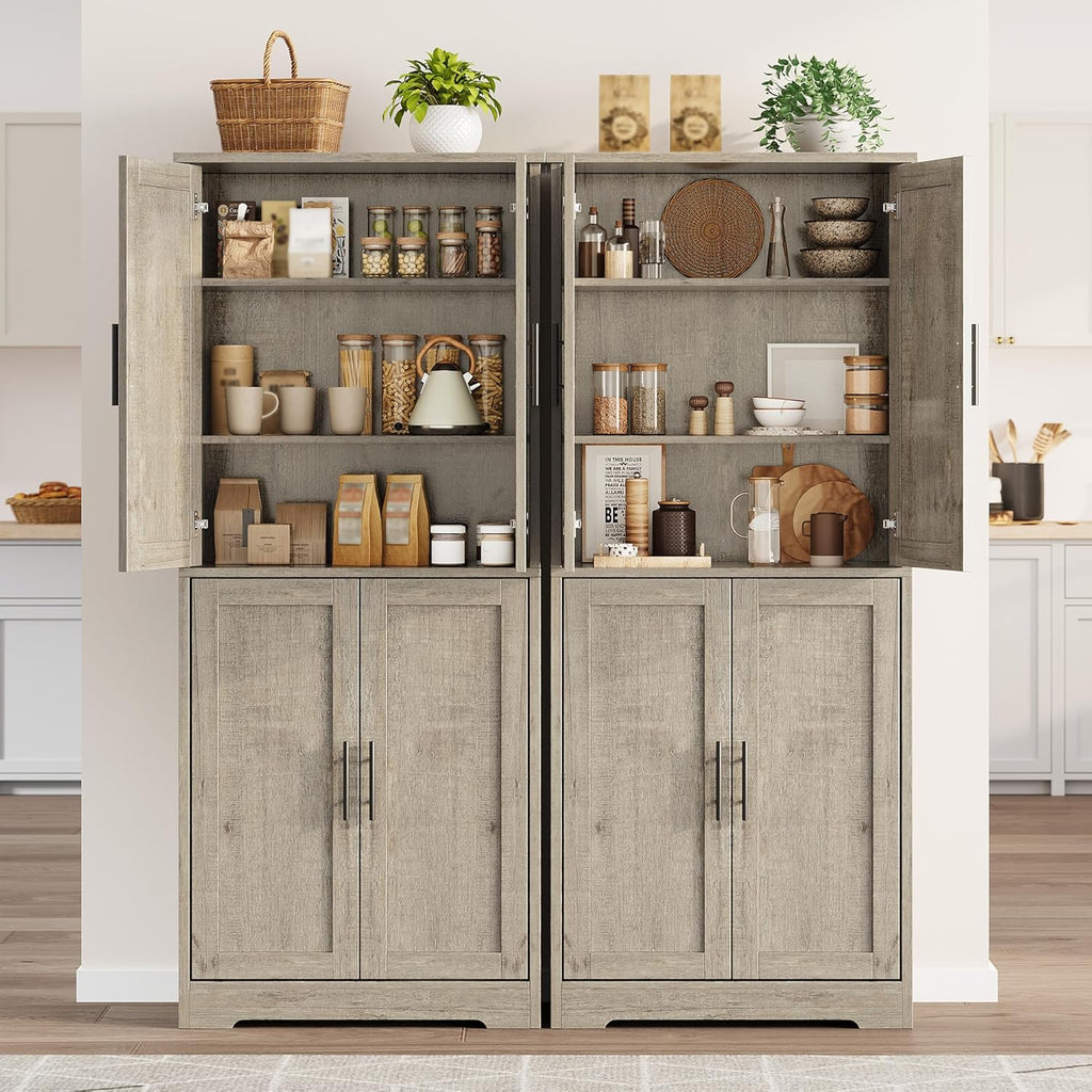70" Tall Pantry Cabinet, Kitchen Pantry Cabinet with Doors and Adjustable Shelves, Freestanding Cupboard, Tall Storage Cabinet for Bathroom, Dining Room, Living Room, Gray
