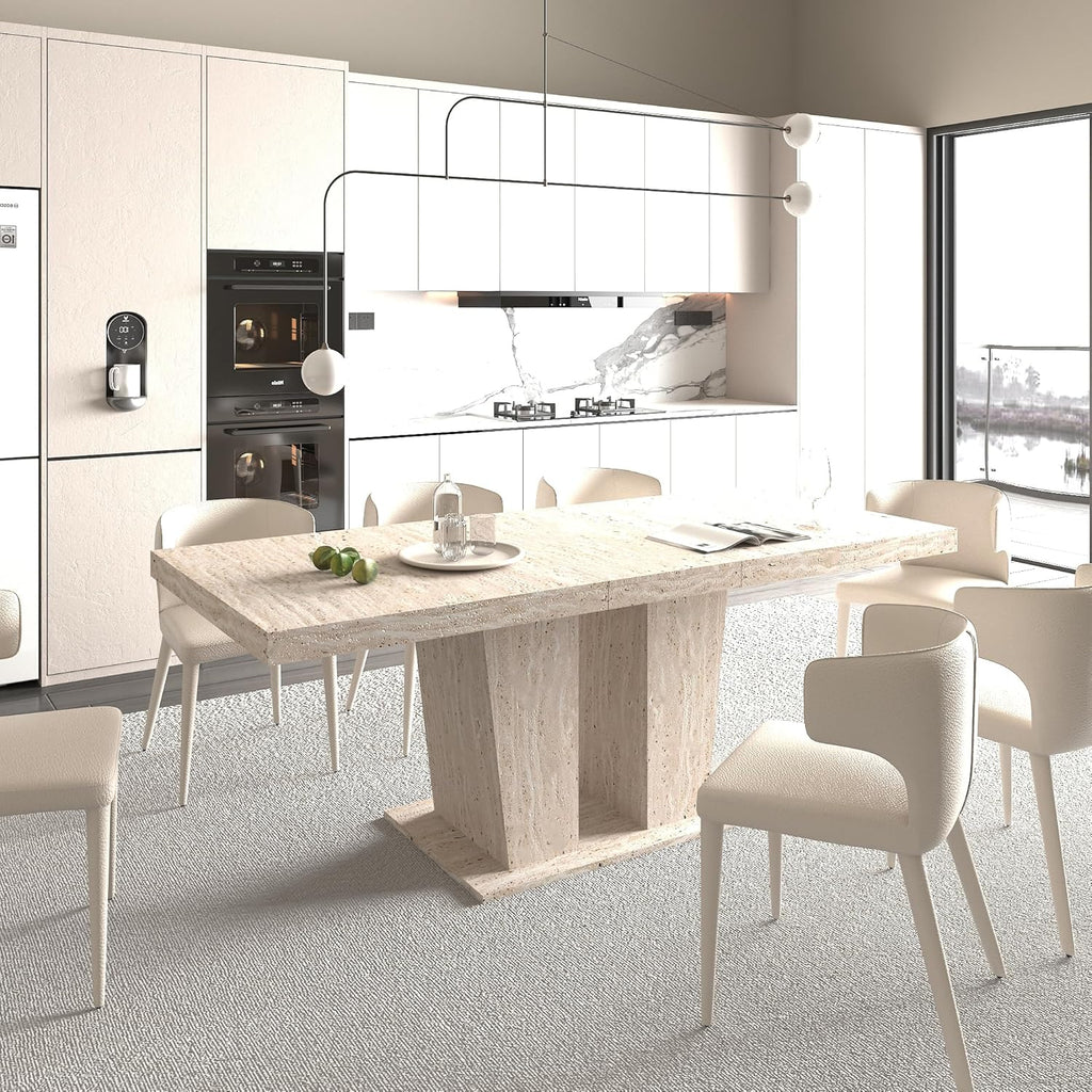 Extendable Dining Room Table for 6 8 10, Modern Farmhouse Rectangular Wooden Folding Kitchen Expanding Long Expandable Dining Room Conference Table with Pedestal Base 78.74" - 62.99" Beige