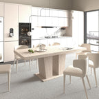 Extendable Dining Room Table for 6 8 10, Modern Farmhouse Rectangular Wooden Folding Kitchen Expanding Long Expandable Dining Room Conference Table with Pedestal Base 78.74" - 62.99" Beige