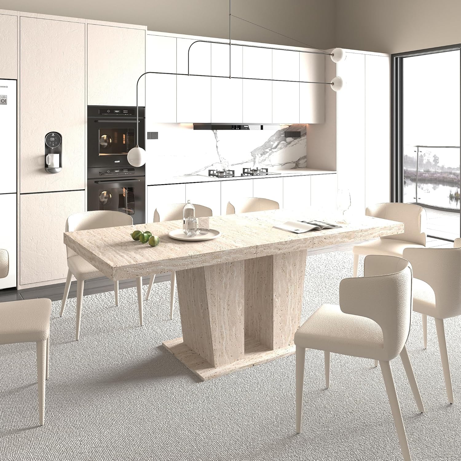 Extendable Dining Room Table for 6 8 10, Modern Farmhouse Rectangular Wooden Folding Kitchen Expanding Long Expandable Dining Room Conference Table with Pedestal Base 78.74" - 62.99" Beige
