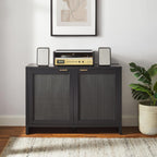 Crosley Furniture Kenji Media Console, Record Player Stand with Vinyl Storage, Modern Home Organizer, Black
