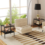 Modern Glass End Table, Tempered Glass Top, Sofa Side Table with MDF Storage Shelf and Metal Legs, Perfect for Living Rooms, Bedrooms, and Small Spaces (Gray Glass+Black)