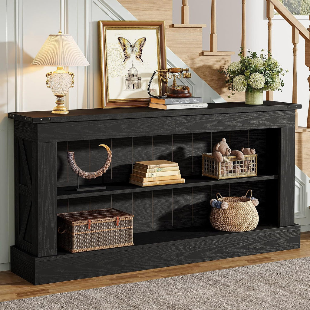 Tribesigns 63-Inch Long Console Table for Entryway, Narrow Long Entry Table with Shelves for Living Room, Farmhouse Sofa Console Behind Couch, for Foyer, Hallway, Black
