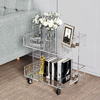 ONELUX (Flat Packed) Original Acrylic Side Table,Clear Table with Wheels,Acrylic Bedside Tables/Night Stand - 41×34×48H CM