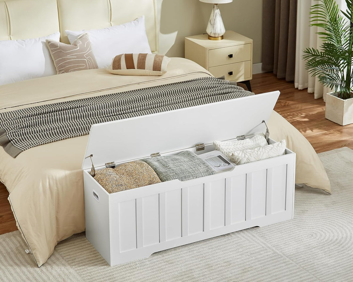 VANKILEY 51.2" Storage Chest Extra Large,Wooden Storage Bench,White | Chest with 2 Safety Hinges, 51.2*15.7*19.1inches, Wooden Trunk for Bedroom, Livingroom,Entryway,Easy Assembly.