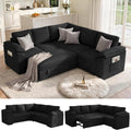 85 In L Shaped Modular Sectional Sofa Couch for Living Room, Black | Pull Out Sleeper Bed, 5 Seat Modular Design, Hidden Storage Space, Soft Corduroy Fabric, Removable Covers, Easy Assembly