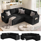85 In L Shaped Modular Sectional Sofa Couch for Living Room, Black | Pull Out Sleeper Bed, 5 Seat Modular Design, Hidden Storage Space, Soft Corduroy Fabric, Removable Covers, Easy Assembly