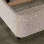 HOMBCK Queen Size Cloud Bed Frame, Cream Plush Boucle Upholstered Platform Bed, Adjustable Padded Headboard, Solid Wood Slat Support, Rounded Corners, Low‑Profile Design, No Box Spring Needed