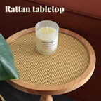 COVLON Solid Wood Drink Table, Small Pedestal Side Table for Small Spaces, Round Rattan Accent End Table Nightstand with Decorative Ball Legs for Living Room, Bedroom, Office, Corners