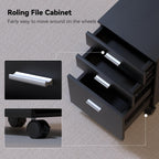 3 Drawer Storage Cabinet,Preassembled Black Wooden Organizer for Files,Under Desk Printer Stand,Mobile on Wheels,19" L x 16" W x 22" H