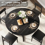 knoworld 47" Round Dining Table for 4, Kitchen Tables Dining Room Circle Dinner Table with Pedestal Metal Frame, Space Saving Wood Industrial Kitchen & Dining Room Tables, Black 47In
