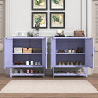 Three Tier Metal Shoe Cabinet for Home use Featuring Adjustable Shelves Multifunctional Two Door Storage Cabinet Suitable for entryways and hallways Purple Size: 13.8" D x 29.5" W x 33" H