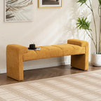 Boucle End of Bed Bench Upholstered Modern Bedroom Bench Channel Tufted Window Bench Comfy Long Ottoman for Living Room/Hallway/Indoor (Mustard, 60" Curved Arm)