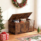 SUPER DEAL Storage Chest, 39 inches Chest Box Organizer with 2 Safety Hinges, Wooden Entryway Shoe Organizer Storage Bench, Rustic Brown
