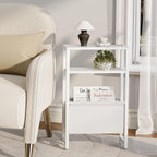 Narrow Side Table, Slim End Table with Magazine Rack, Skinny Bedside Table for Small Spaces, 3 Tier Sofa Couch Table Nightstand for Living Room, Bedroom, White LET503W