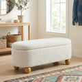 VKNOW 44.8" Storage Ottoman Bench End of Bed Bench with Hinge, Beige | Cute Spherical Solid Wood Stool Legs, Comfortable Fabric, No Assembly, Bedroom Living Room Entryway Dressing Areas