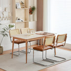 Cantilever Dining Chair, Single Modern Armless Chair with Chrome Steel Frame, PU Leather Seat and Rattan Backrest, 17.7" Seat Height Kitchen & Dining Room Chair (Brown, Set of 2)