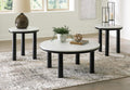 GTU Furniture Casual MDF Round 3-Piece Coffee Table Set, Cocktail Table with 2 Matching End Tables, Black/White Finish for Living Room