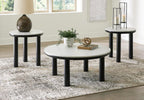 GTU Furniture Casual MDF Round 3-Piece Coffee Table Set, Cocktail Table with 2 Matching End Tables, Black/White Finish for Living Room