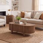 Christopher Knight Home Amano Modern Coffee Table Set of 2, Wooden Round Side Table and Coffee Table Set, Living Room Center Table Set, Walnut