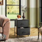 WLIVE Black Night Stand, Small Dresser with 2 Drawers & Wooden Top, Nightstand with Fabric Bins, Bedside Table End Table for Bedroom, Closet, Entryway, College Dorm, Charcoal Black | Nightstand with Fabric Bins, Bedside Table End Table for Bedroom