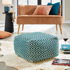 Signature Design by Ashley Brynnsen Casual Handwoven Geometric Pouf, Green & White