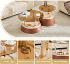 2-Piece Nesting Coffee Table Set, Brown and Gold Metal, Round Side Tables | Nesting Design, Set of 2, Round Side Tables, Metal Frame, Brown & Gold Finish
