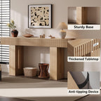 63-Inch Long Entryway Console Table with a Fluted Design, Thick Wood Farmhouse Sofa Table Behind Couch, Narrow Hallway Accent Table for Living Room, Foyer, Entrance, Natural Oak