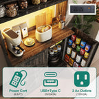 Squireewo 63" H Pantry Cabinets with 10 Gallon Trash Can,Led Light,Outlet,35" W Kitchen Hutch with Tilt Out Trash Can Cabinet,Farmhouse Cupboard with Large Countertop for Living Room, Dining Room