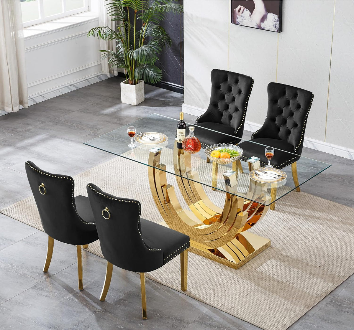 HomVent 5 Piece Glass Dining Table Set for 4, Kitchen Dining Table Set with Dining Chairs, Glass Dining Room Table Set for Dining Room Kitchen
