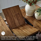 Signature Design by Ashley Wildenauer Extendable Dining Table, Farmhouse | Hardwood solids, Mango wood veneer, MDF substrate, Trestle base, Self-storing butterfly leaf, Seats 8, 60 to 78 inch length