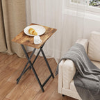 Acovy Foldable TV Trays, Small Folding Table, TV Trays Set of 2, TV Dinner Tray, Side Table for Bed, Couch, Portable Easy to Move, Brown