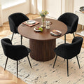 Homedot 5-Piece Round Dining Table Set for 4, 47-Inch Walnut Kitchen Table and Upholstered Chairs Set for Dining Room, Modern Circle Dinette Table Set with Black Barrel Dining Side Chairs Upholstered