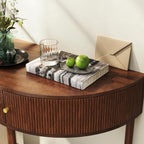Knocbel Half Moon Console Table with Wave-Pattern Door, Semi-Circle Sofa End Table with 2 Storage Drawers and Bottom Shelf for Entryway Living Room, 31.5" W x 15.75" D x 32.3" H, Brown