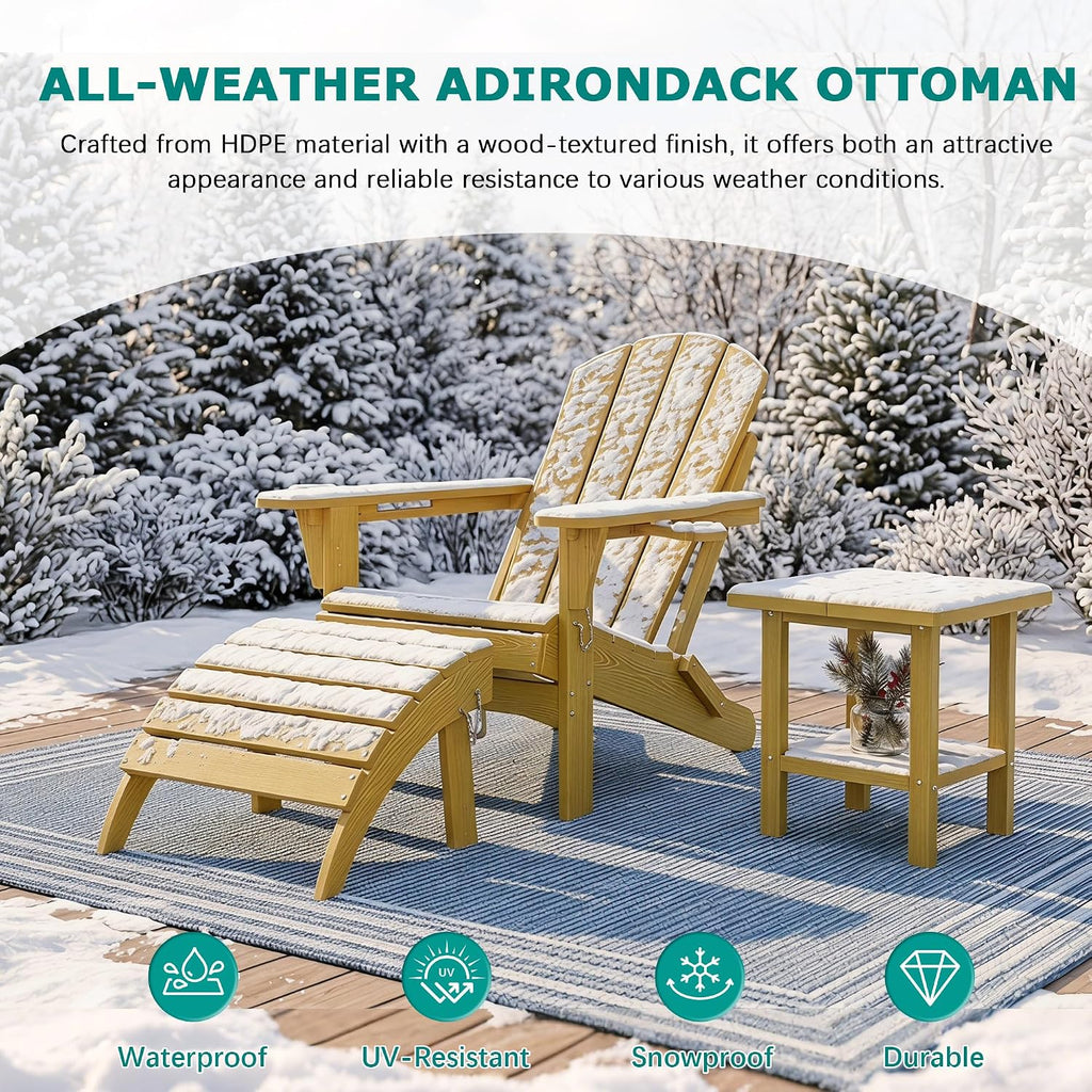 PLUUV Folding Adirondack Ottoman Footrest, All-Weather HDPE Outdoor Footstool for Adirondack Chair, Foldable Ottoman for Patio Backyard Pool Deck, Yellow