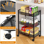 3IngSeagulls 3-Tier Expandable Rolling Pantry Floor Organizer, Stackable Pantry Storage Cart with Wheels, Kitchen Fruit and Vegetable Storage Rack for Onion, Potato, Food, Snacks