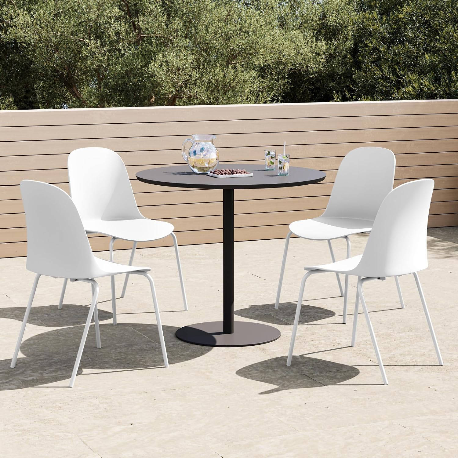 KISLOT Dining Chairs Set of 4, Plastic Outdoor Dining Room Chairs with Metal Legs, PP Anti-UV Stackable Patio Chairs with Ergonomic Back for Kitchen Swimming Pool, Easy Assembly, White