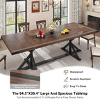 Hlivelood Dining Table for 8 10 People,Rectangular Kitchen Farmhouse Table W/Waterproof Wood Tabletop,Long Dining Room Tables W/Wood Strip Base for Kitchen Living Room(94IN BR&BK)